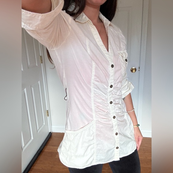Wet Seal Women's Cream Button-Up Top Medium - Picture 1 of 16